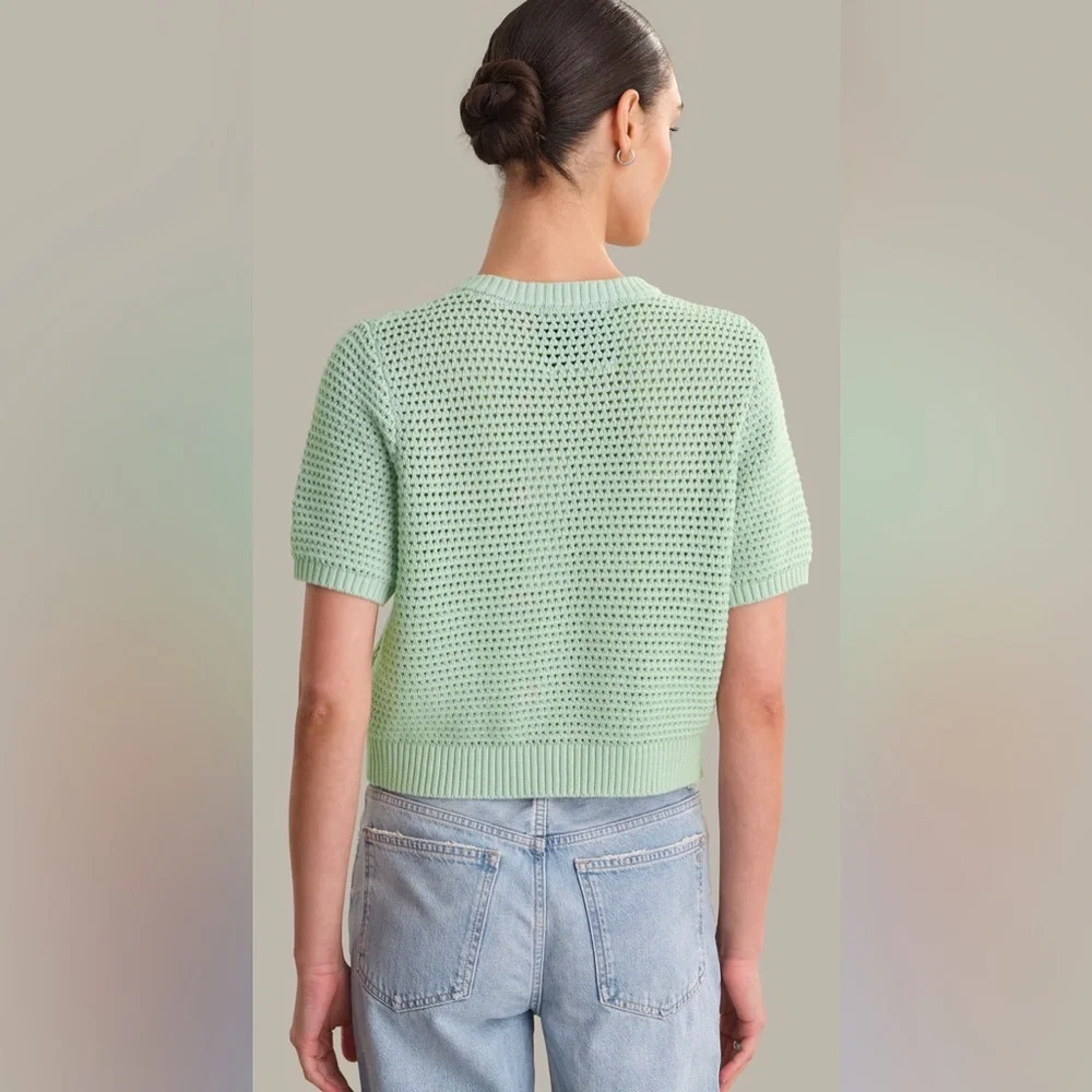 CELINE Cotton‎ Cropped Pointelle Cardigan NWOT pink salt